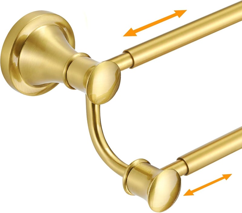 Hoimpro Adjustable Retractable 15-27 Inches Stainless Steel Bathroom Towel Bar, Bathroom Accessories Bath Hotel Double Towel Bar Rod Hanger Wall Mounted Towel Holder Towel Rack, Brushed Gold - Image 1